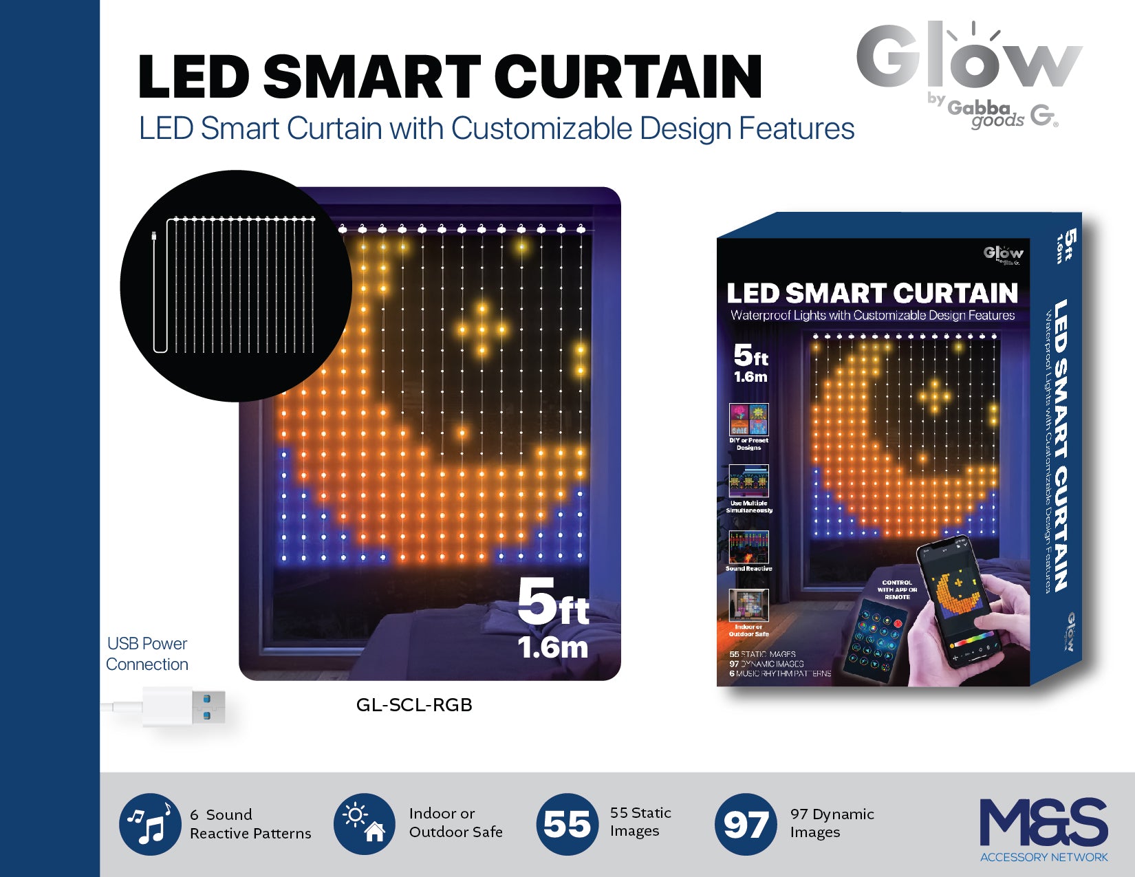5ft RGB LED Smart Curtain Light – Remote and App-Controlled